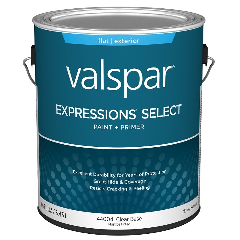 Valspar Expressions Select 4400 028.0044004.007 Latex Paint, Acrylic Base, Flat Sheen, Clear Base, 1 gal, Pack of 4