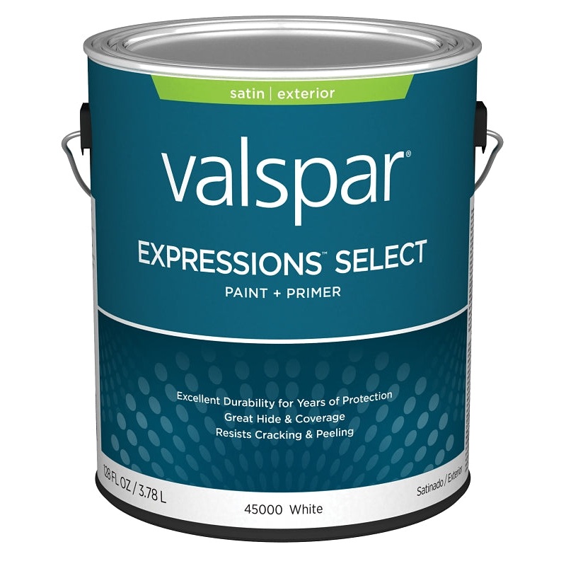 Valspar Expressions Select 4500 028.0045000.007 Latex Paint, Acrylic Base, Satin Sheen, White Base, 1 gal, Pack of 4