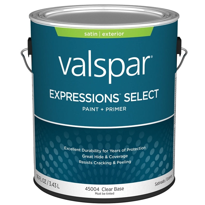 Valspar Expressions Select 4500 028.0045004.007 Latex Paint, Acrylic Base, Satin Sheen, Clear Base, 1 gal, Pack of 4