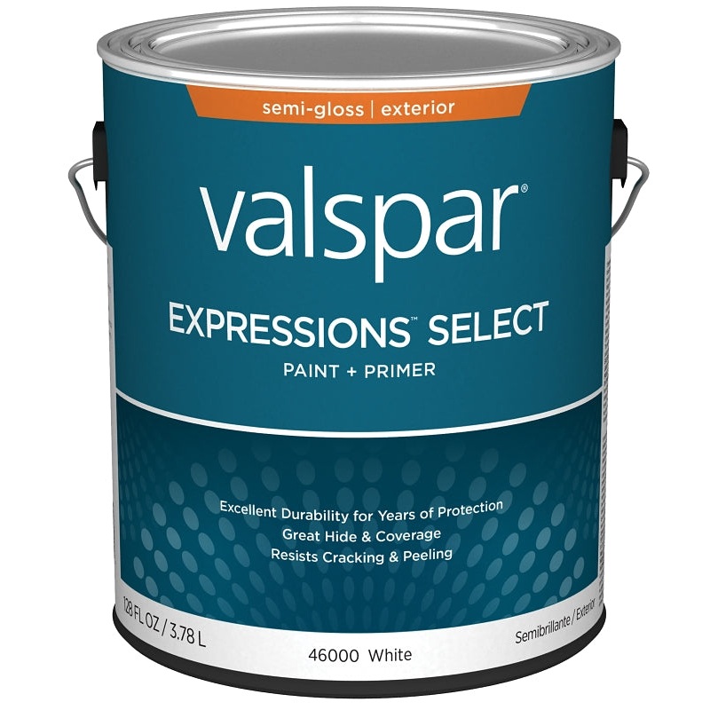 Valspar Expressions Select 4600 028.0046000.007 Latex Paint, Acrylic Base, Semi-Gloss Sheen, White Base, 1 gal, Pack of 4