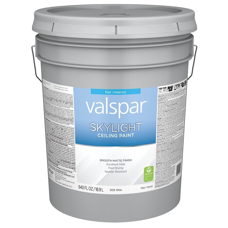 Valspar Skylight 5029 028.0015029.008 Ceiling Paint, Flat, White, 5 gal, Plastic Pail, Latex Base