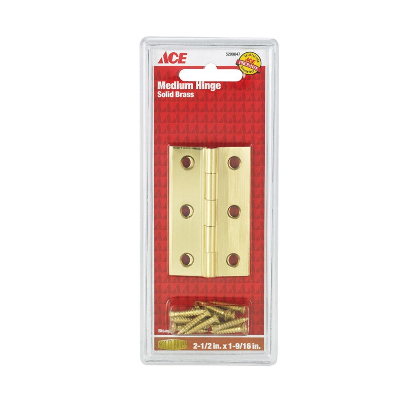 Ace 2-1/2 in. W x 1-9/16 in. L Medium Hinge Polished Brass 2 pk