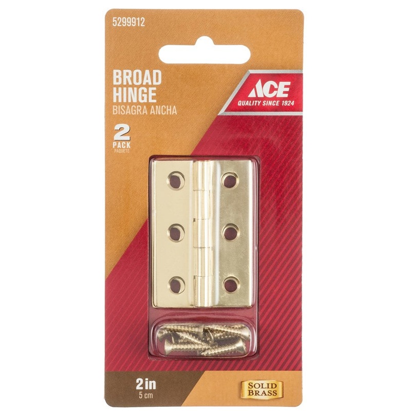 Ace 2 in. W x 1-3/8 in. L Broad Hinge Polished Brass