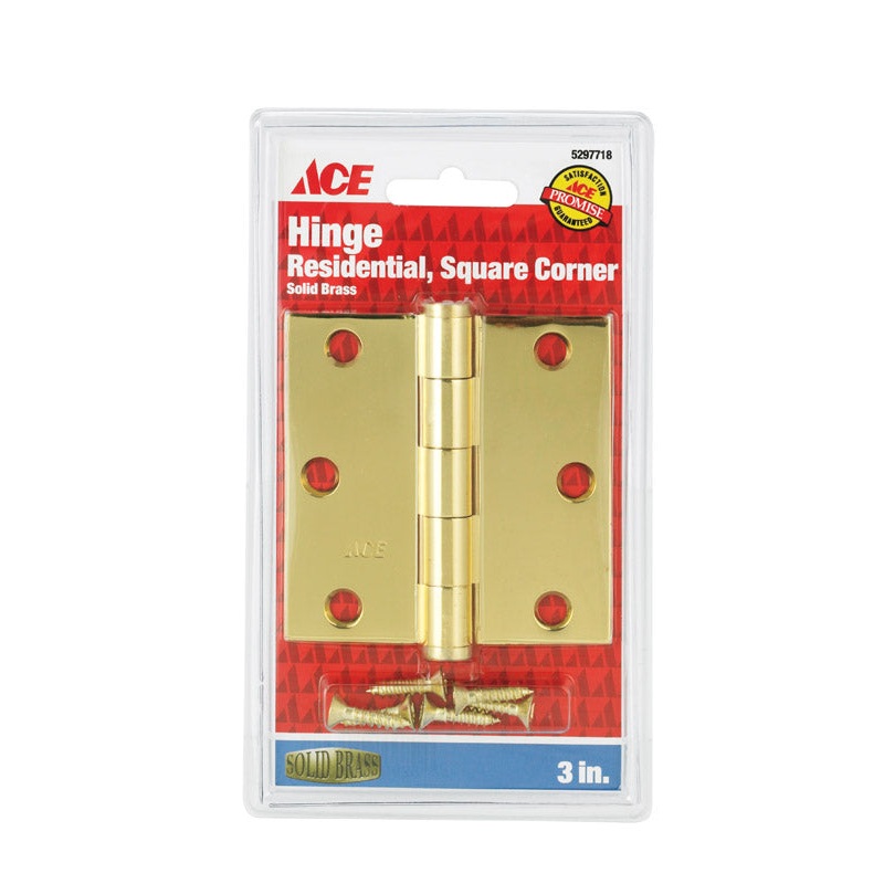 Ace Brass Residential Hinge 3 in. L Solid Brass 1 pk