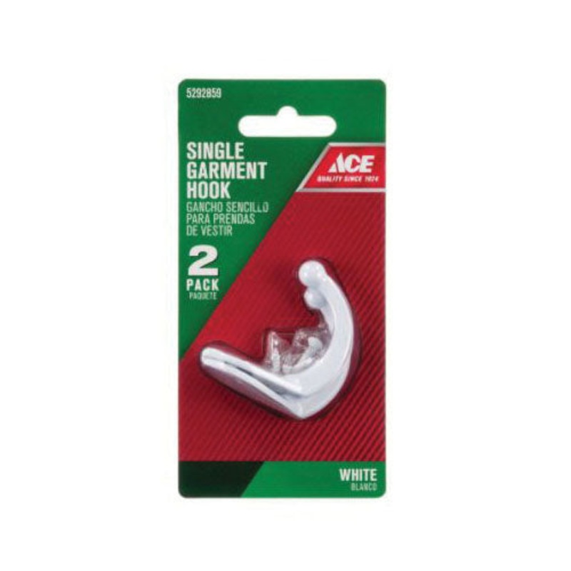 Ace Medium Single Garment Hook 3-1/4 in. L Metal 2 pk