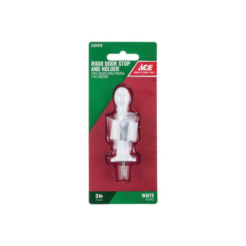 Ace Metal Rigid Door Stop with Holder 3 in. L White