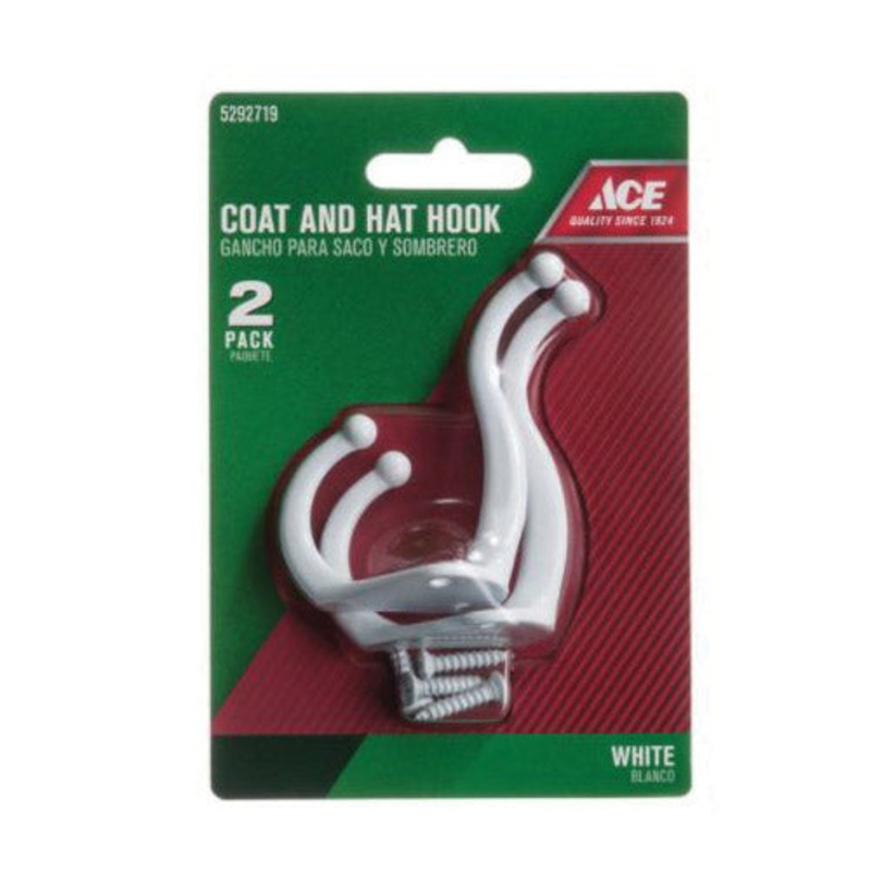 Ace Small Coat and Hat Hook 3 in. L Metal 2 pk