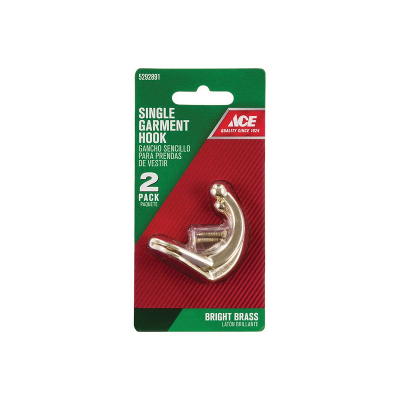 Ace Small Single Garment Hook 1-3/4 in. L Brass 2 pk