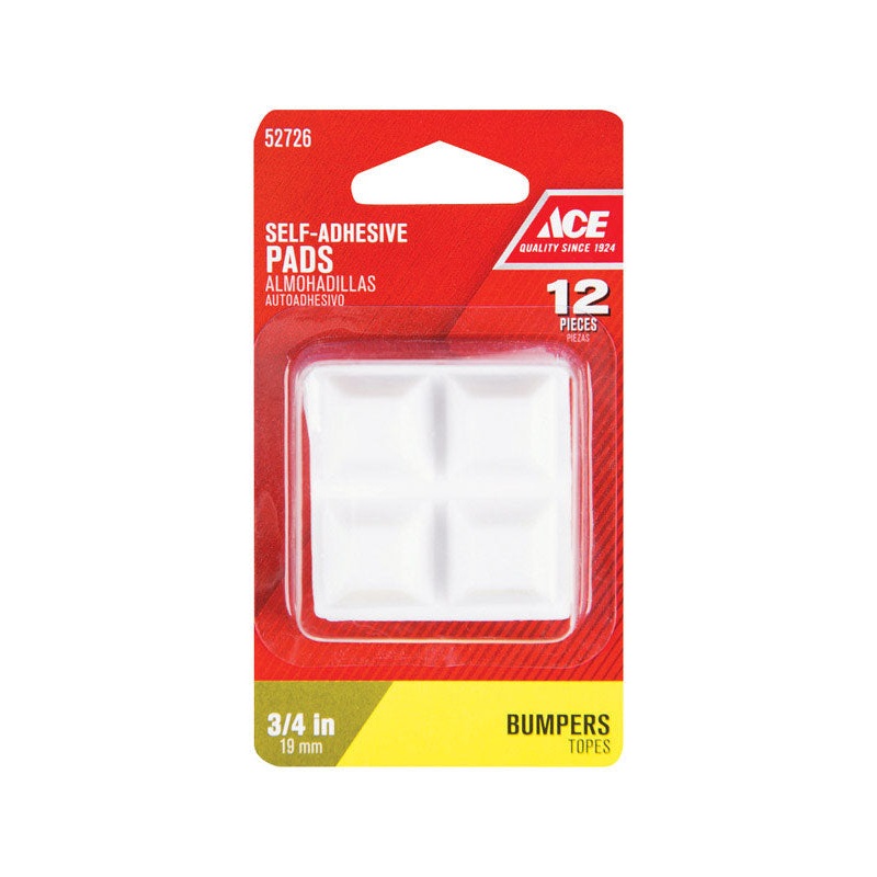 Ace Vinyl Square Bumper Pads White 3/4 in. W x 3/4 in. L 12 pk