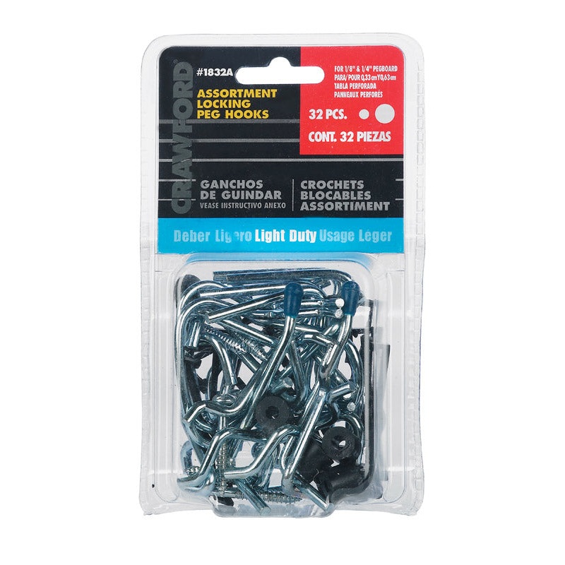 Crawford Assorted Locking Pegboard Hook Metal 32 pk