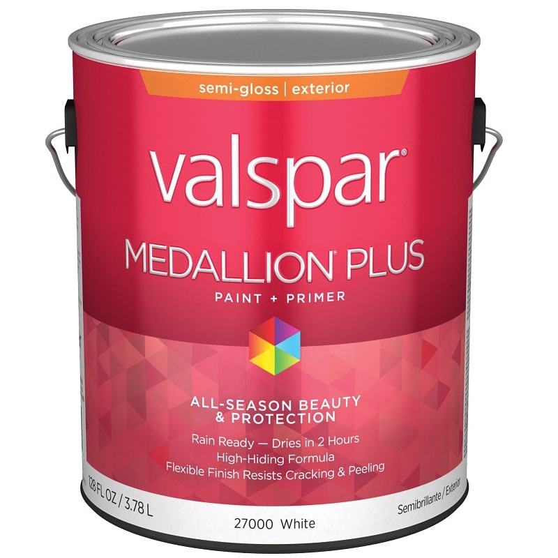 Valspar Medallion Plus 2600 028.0027000.007 Latex Paint, Acrylic Base, Semi-Gloss Sheen, White Base, 1 gal, Pack of 4