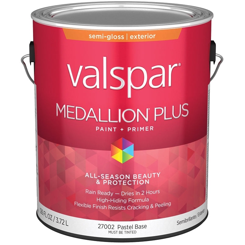 Valspar Medallion Plus 2600 028.0027002.007 Latex Paint, Acrylic Base, Semi-Gloss Sheen, Pastel Base, 1 gal, Pack of 4