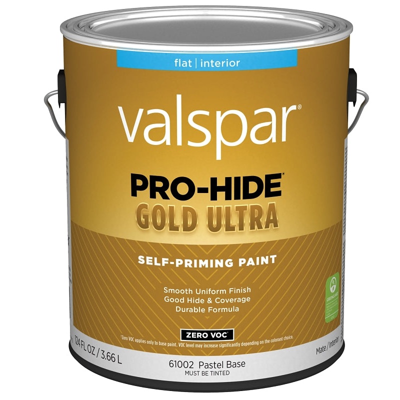 Valspar Pro-Hide Gold Ultra 6100 028.0061002.007 Latex Paint, Acrylic Base, Flat Sheen, Pastel Base, 1 gal, Pack of 4