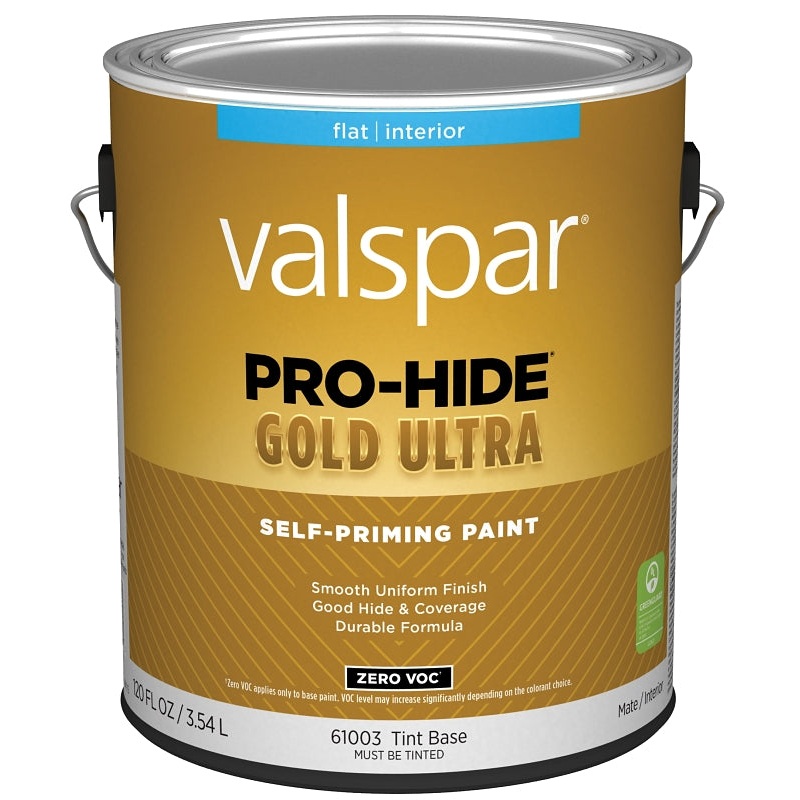Valspar Pro-Hide Gold Ultra 6100 028.0061003.007 Latex Paint, Acrylic Base, Flat Sheen, Tint White, 1 gal, Pack of 4