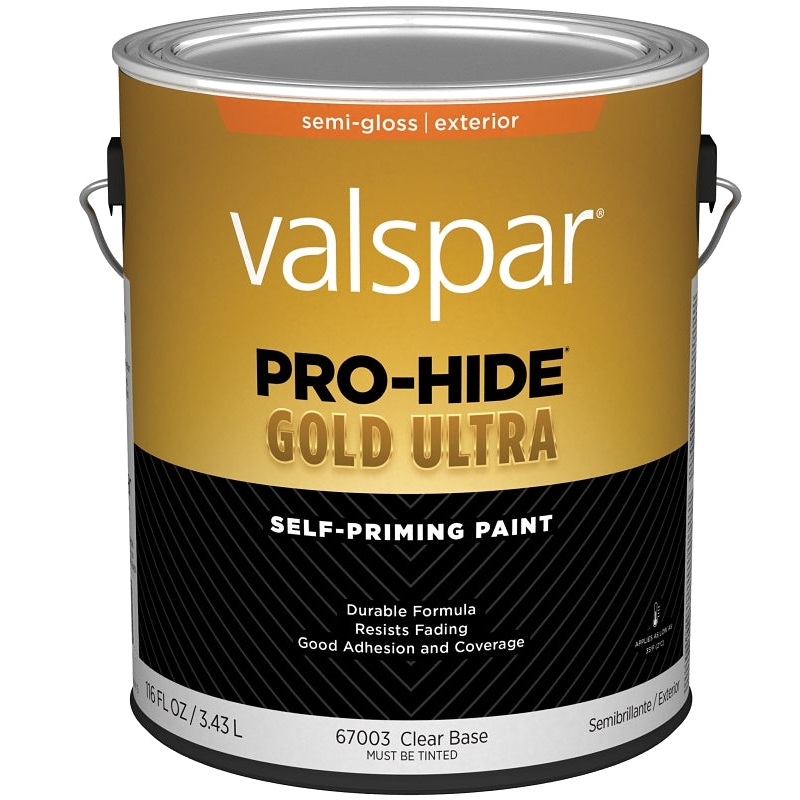 Valspar Pro-Hide Gold Ultra 6700 028.0067003.007 Latex Paint, Acrylic Base, Semi-Gloss Sheen, Clear Base, 1 gal, Pack of 4