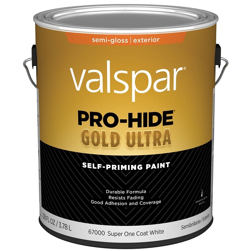 Valspar Pro-Hide Gold Ultra 6700 Series 028.0067000.007 Latex Paint, Acrylic, Super One Coat White, Semi-Gloss, 1 gal, Pack of 4