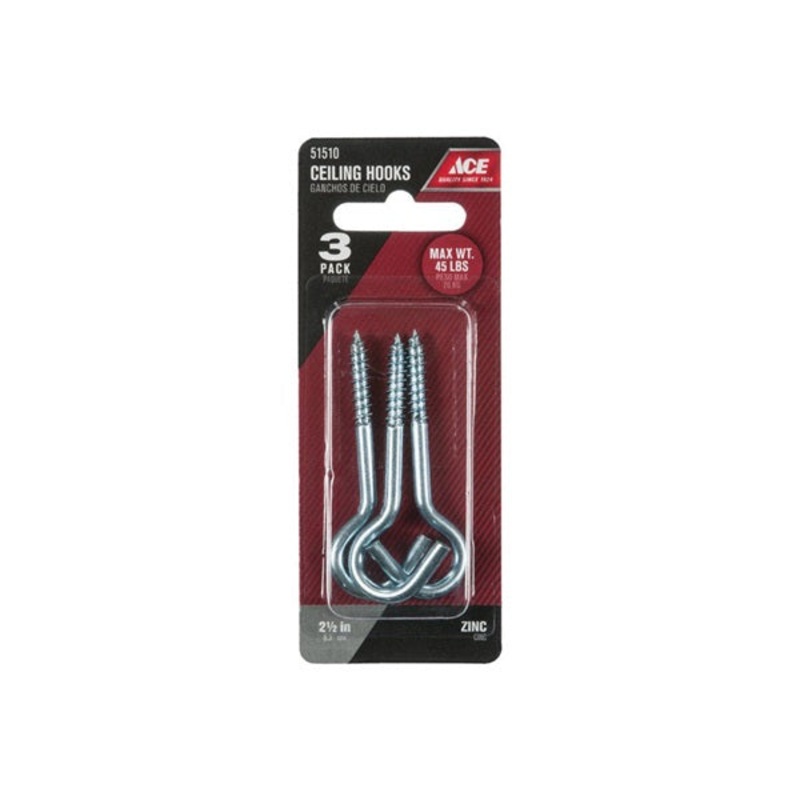 Ace 2.4375 in. L Zinc Plated Steel Ceiling Hook 1 pk