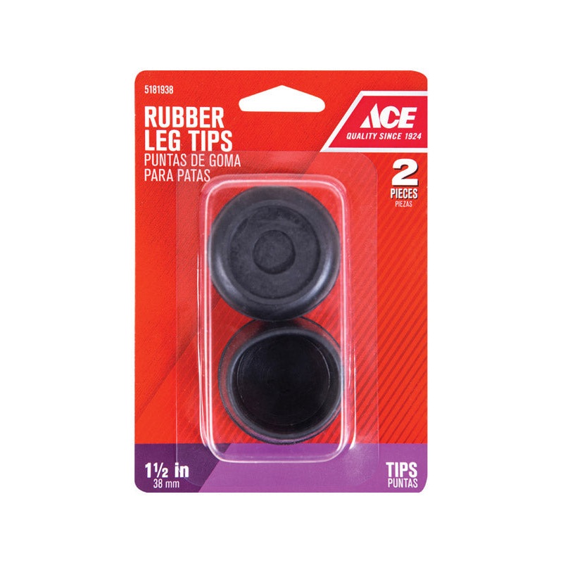 Ace Rubber Round Leg Tip Black 1-1/2 in. W 2 pk
