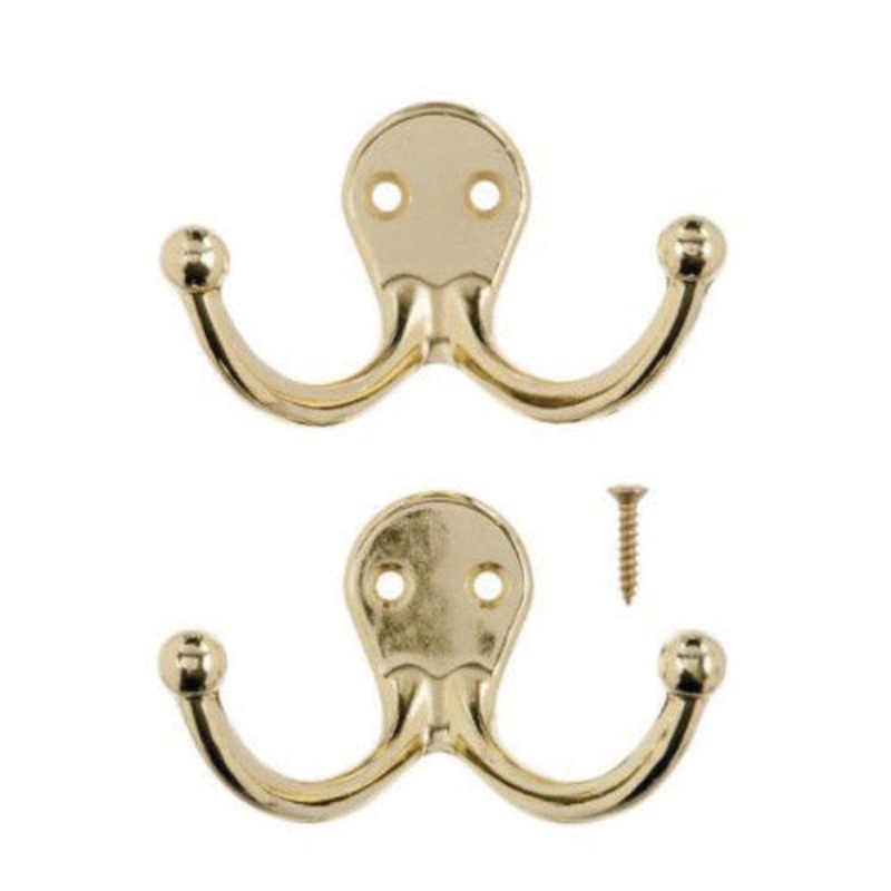 Ace Small Double Garment Hook 1-3/4 in. L Brass 2 pk