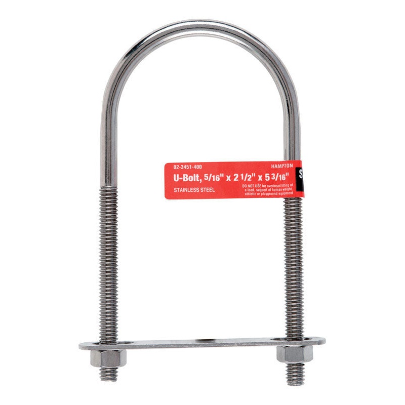 Hampton 2-1/2 in. W x 5-1/4 in. L Zinc Plated Stainless Steel U-Bolt 10 pk
