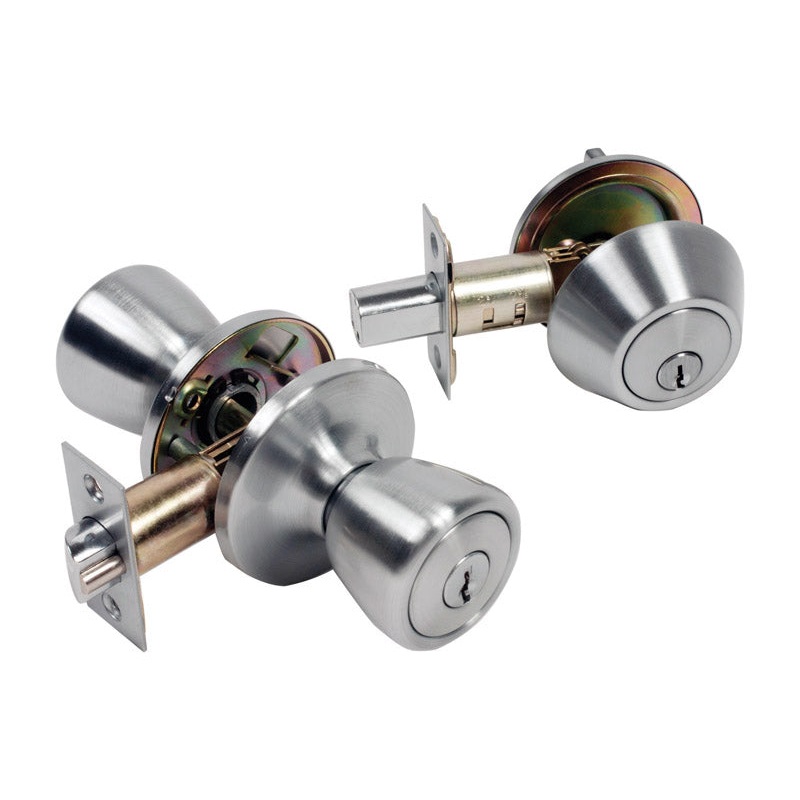 Home Plus Tulip Knob and Deadbolt Set Satin Chrome Steel 3 Grade Left Handed, Right Handed