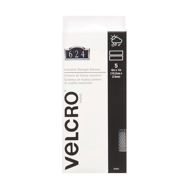 Velcro Industrial Strength Extreme Hook and Loop Fastener 4 in. L x 1 in. W Gray 5 pk