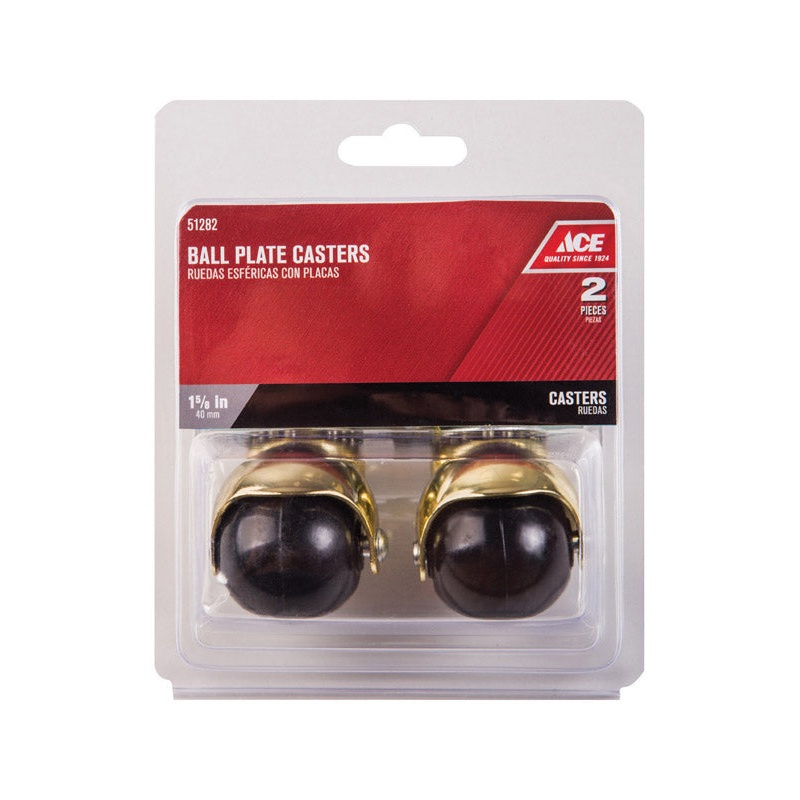 Ace 1-5/8 in. Dia. Swivel Bright Brass Hooded Ball Caster with Plate 75 lb. 2 pk