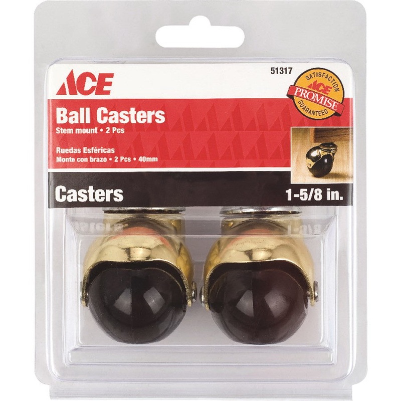 Ace 1-5/8 in. Dia. Swivel Bright Brass Hooded Ball Caster with Stem 75 lb. 2 pk