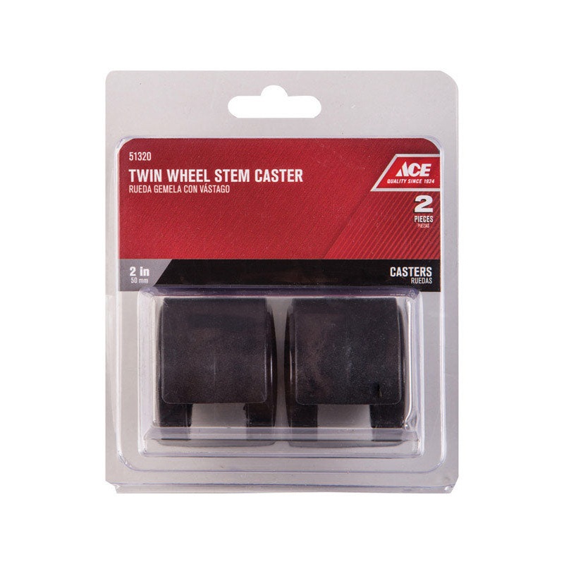 Ace 2 in. Dia. Swivel Black Twin Wheel Caster with Stem 75 lb. 2 pk