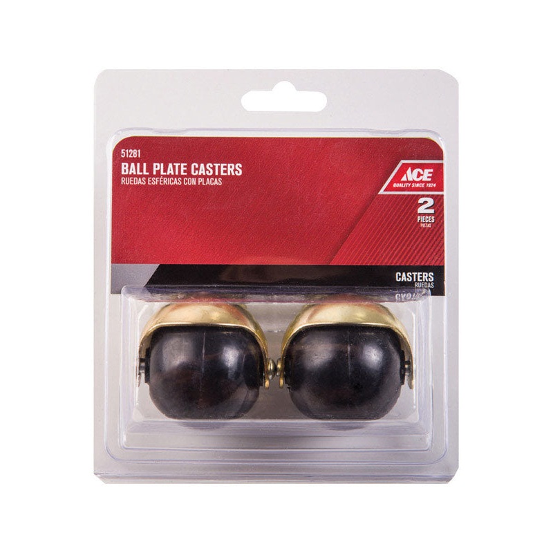 Ace 2 in. Dia. Swivel Bright Brass Hooded Ball Caster with Plate 80 lb. 2 pk