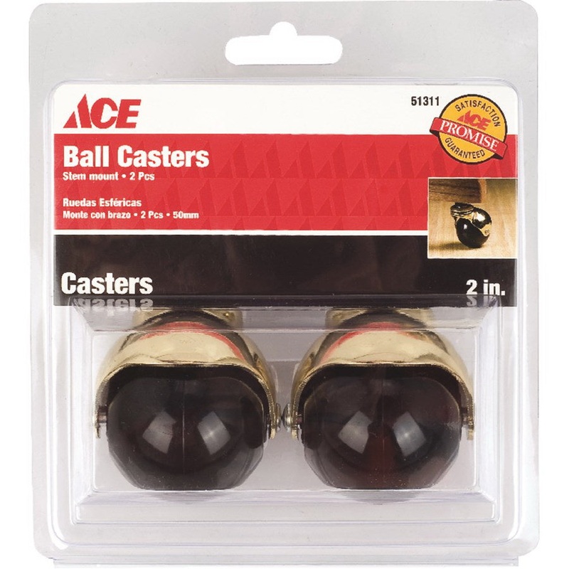Ace 2 in. Dia. Swivel Bright Brass Hooded Ball Caster with Stem 80 lb. 2 pk