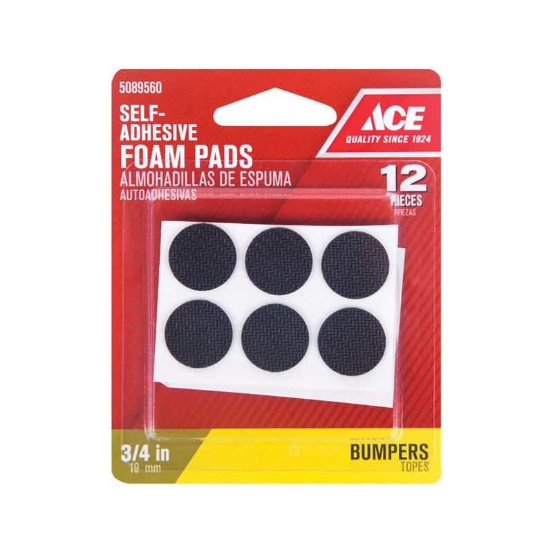 Ace Foam Round Non-Skid Pads Black 3/4 in. W 12 pk