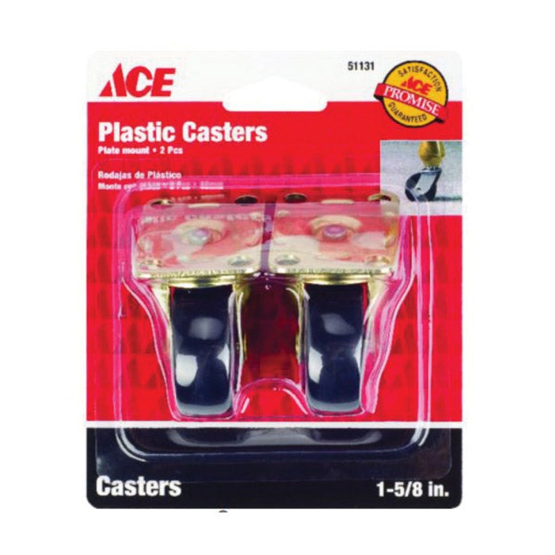 Ace Plastic Caster Wheel with Plate 1-4/5 in. H x 1-4/5 in. W x 1-5/8 in. Dia. 50 lb. Black 2 pk