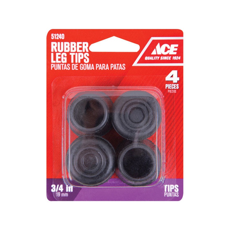 Ace Rubber Round Leg Tip Black 3/4 in. W 4 pk