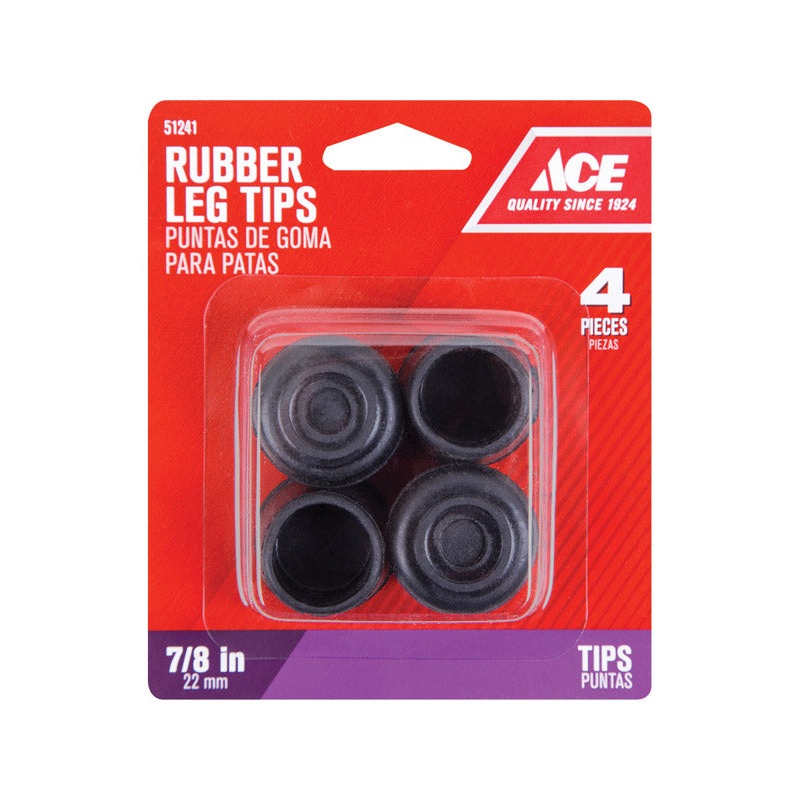 Ace Rubber Round Leg Tip Black 7/8 in. W 4 pk