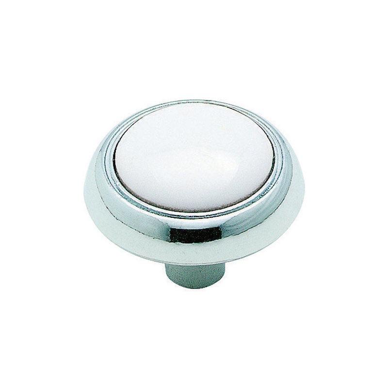 Amerock Allison Round Furniture Knob 1-1/4 in. Dia. 7/8 in. Polished Chrome and White 1 pk