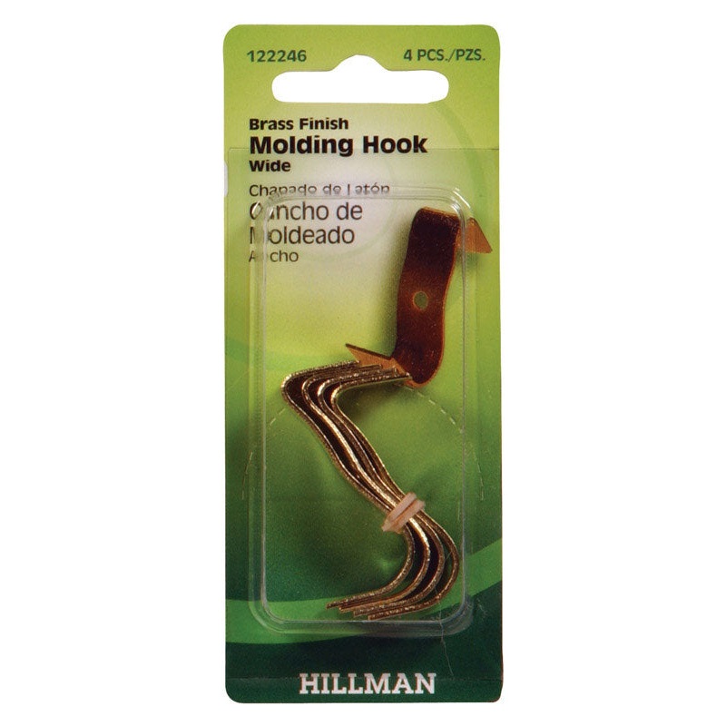 Hillman AnchorWire Brass Wide Molding Hook 4 pk