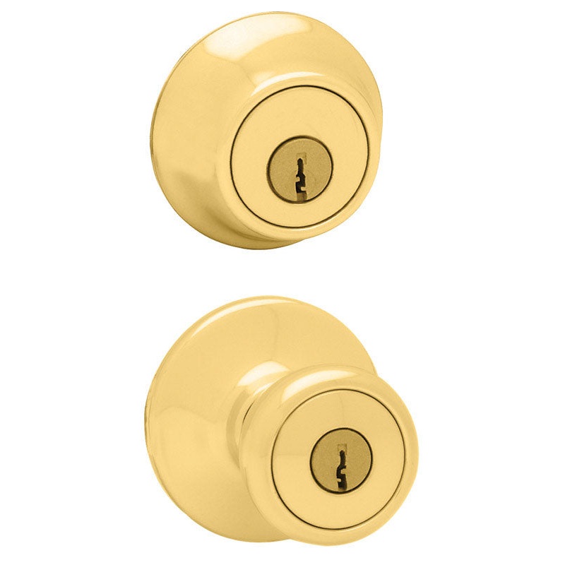 Kwikset Tylo Entry Lock and Single Cylinder Deadbolt Polished Brass Steel 3 Grade Left Handed,