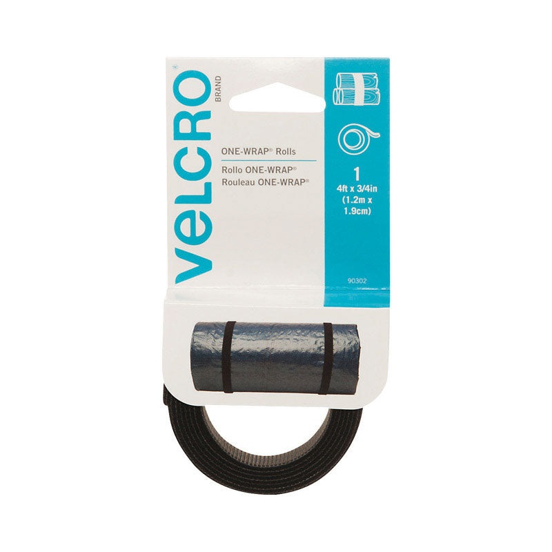 Velcro One-Wrap Hook and Loop Fastener 4 in. L x 3/4 in. W Black