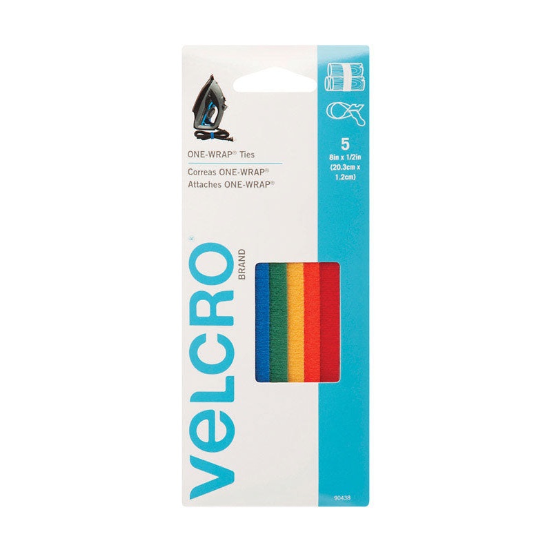 Velcro One-Wrap Strap 8 in. L x 1/2 in. W Assorted 5 pk