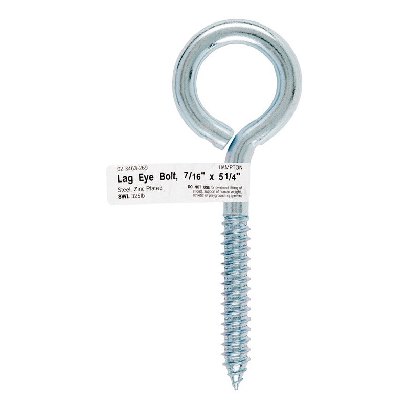 Hampton Zinc Plated Steel 5-1/4 in. L Lag Thread Eyebolt