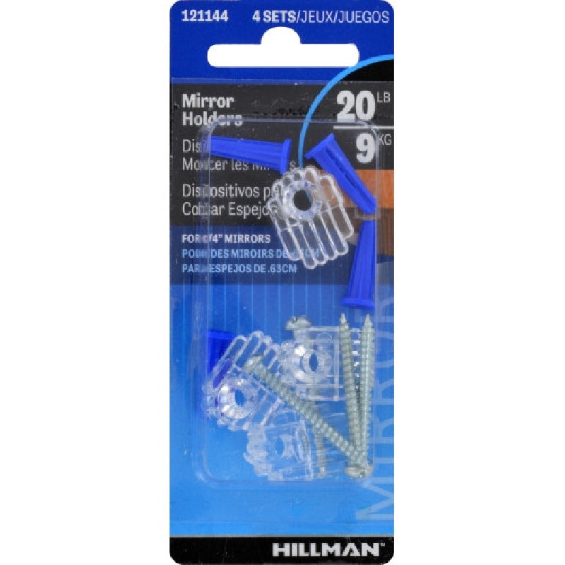 Hillman AnchorWire Acrylic Single Mirror Holder Kit 4 pk