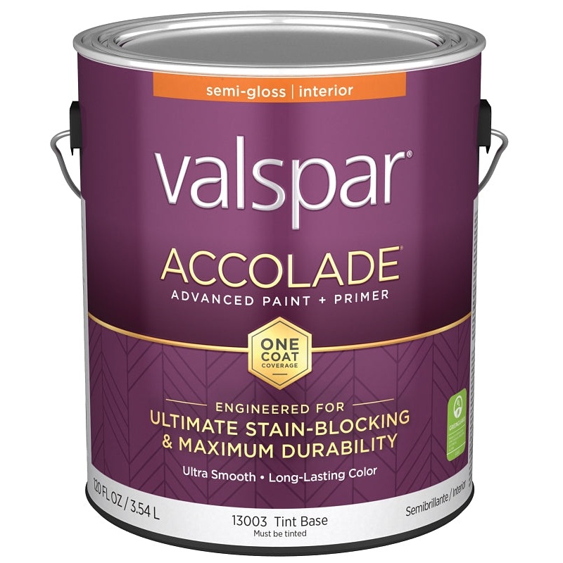 Valspar Accolade 1300 028.0013003.007 Latex Paint, Acrylic Base, Semi-Gloss, Tint Base, 1 gal, Plastic Can, Pack of 4