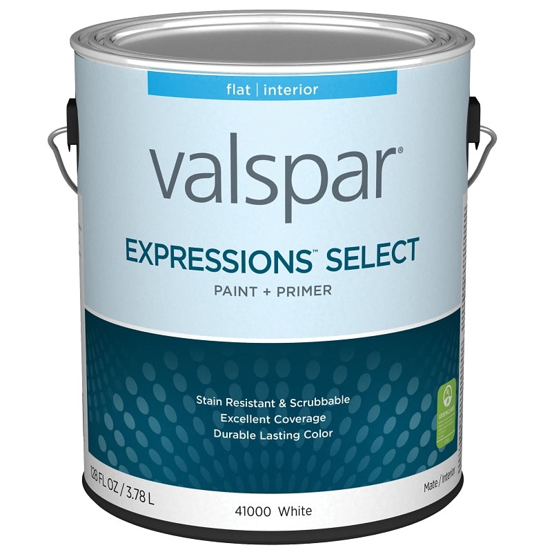 Valspar Expressions Select 4100 028.0041000.007 Latex Paint, Acrylic Base, Flat Sheen, White Base, 1 gal, Pack of 4