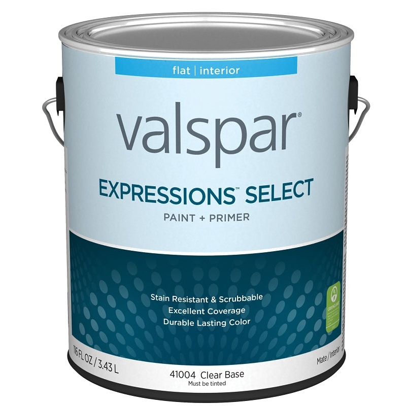 Valspar Expressions Select 4100 028.0041004.007 Latex Paint, Acrylic Base, Flat Sheen, Clear Base, 1 gal, Pack of 4