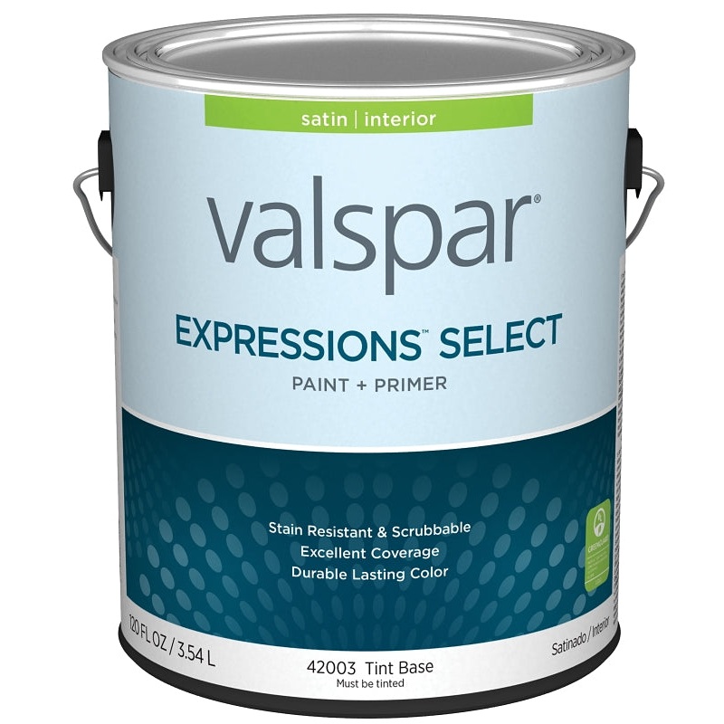 Valspar Expressions Select 4200 028.0042003.007 Latex Paint, Acrylic Base, Satin Sheen, Tint Base, 1 gal, Pack of 4