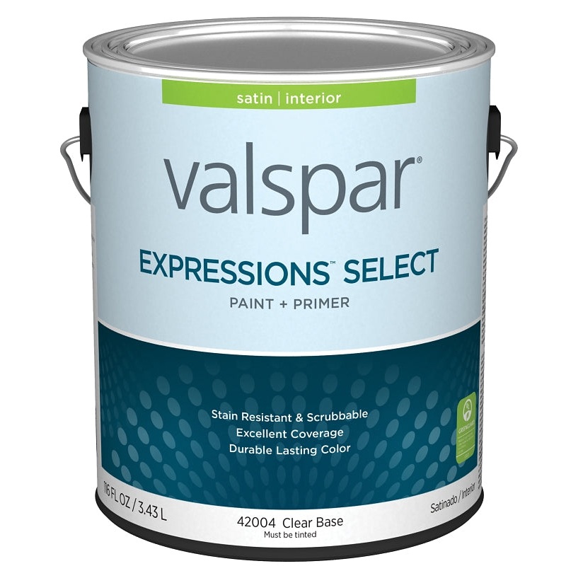 Valspar Expressions Select 4200 028.0042004.007 Latex Paint, Acrylic Base, Satin Sheen, Clear Base, 1 gal, Pack of 4
