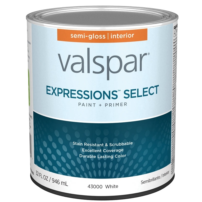 Valspar Expressions Select 4300 028.0043000.005 Latex Paint, Acrylic Base, Semi-Gloss, White Base, 1 qt, Pack of 4