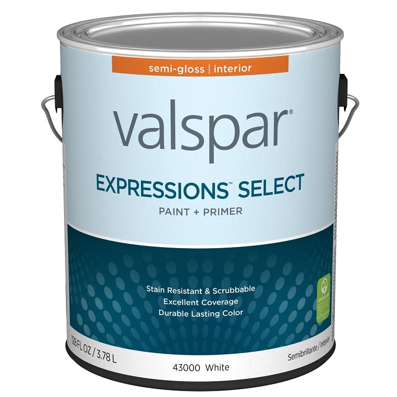 Valspar Expressions Select 4300 028.0043000.007 Latex Paint, Acrylic Base, Semi-Gloss, White Base, 1 gal, Pack of 4