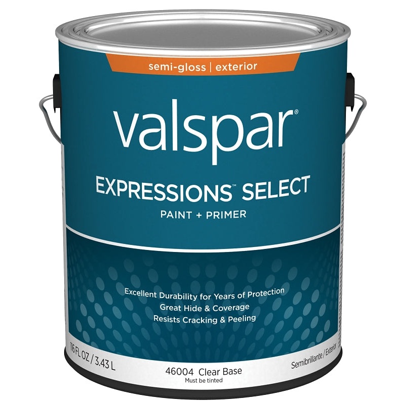 Valspar Expressions Select 4600 028.0046004.007 Latex Paint, Acrylic Base, Semi-Gloss Sheen, Clear Base, 1 gal, Pack of 4